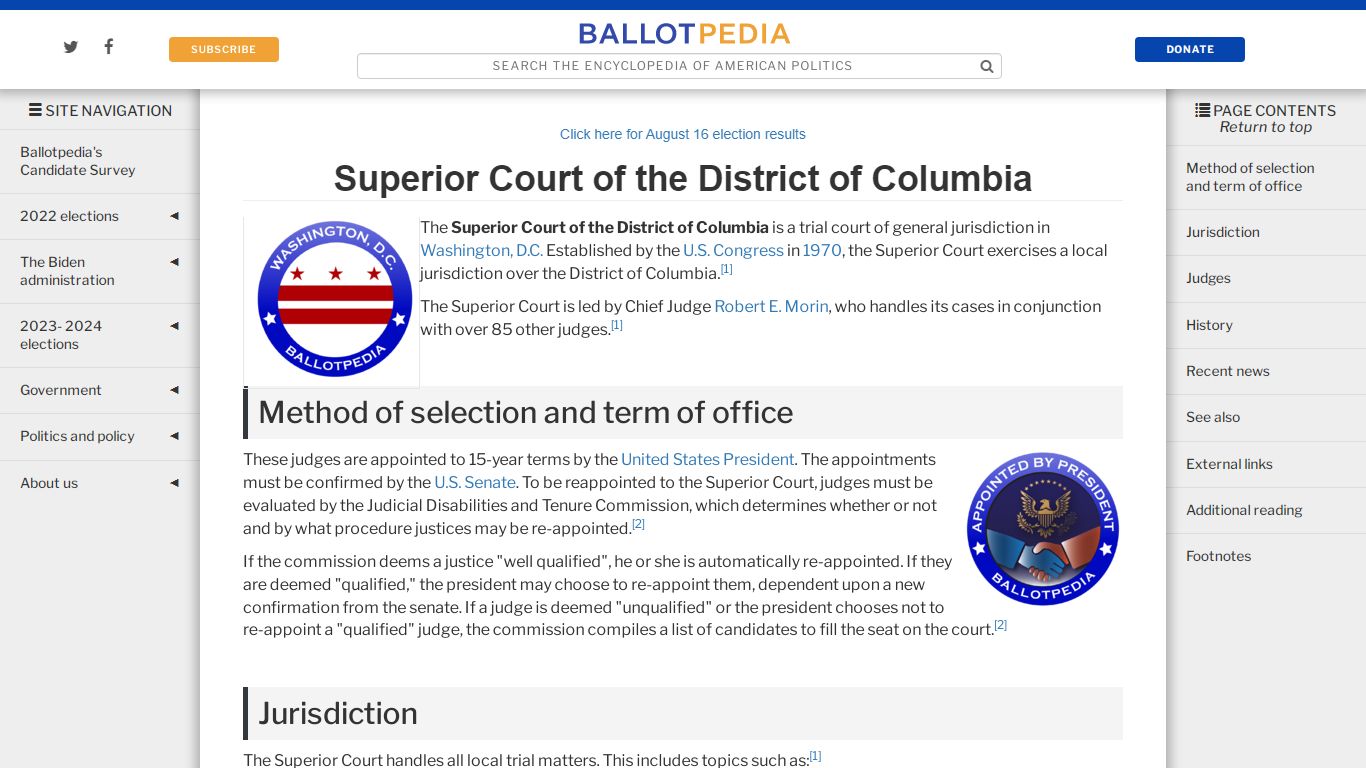 Superior Court of the District of Columbia - Ballotpedia